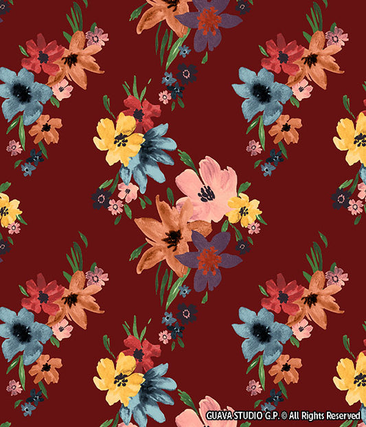 0785D- Burgundy Watercolor Poppy Floral