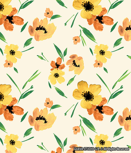 0785E- Off-White Soft Watercolor Flowers