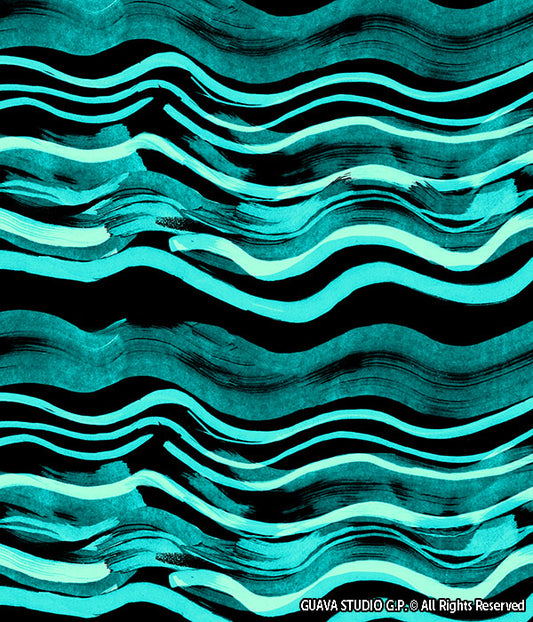 0791E- Black and Teal Wavy Stripes