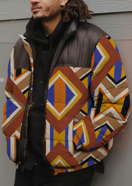 0795b- Hand Painted Brown Gold Geo Mosaic