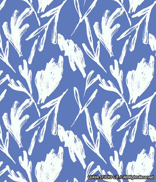 0799C- Soft Blue and off-White Abstract Foliage