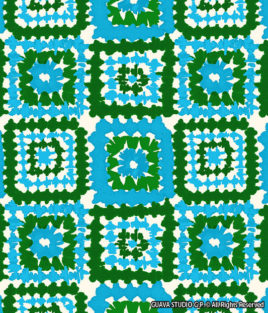 0801C- Blue Green Off-White Granny Squares