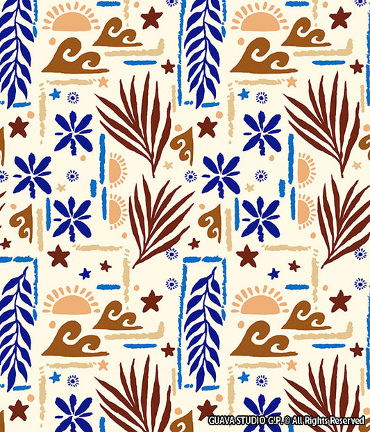 0808E- Beige Tan Cobalt Tropical Patchwork