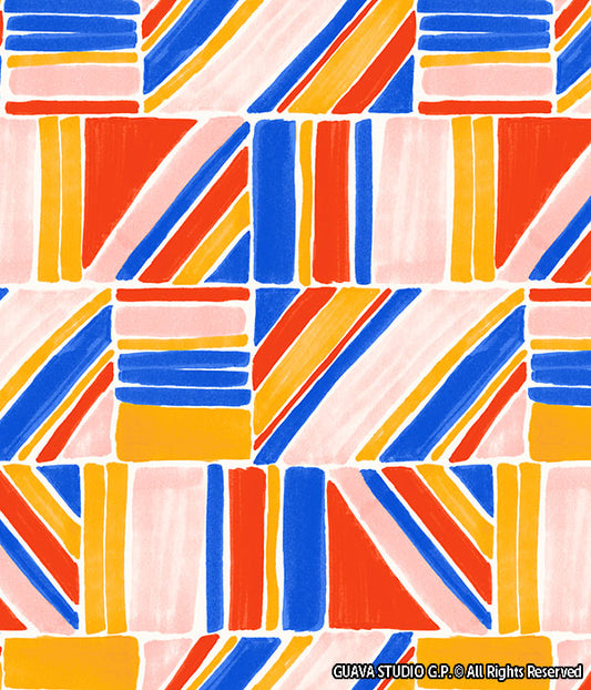 0812C- Blue Red Yellow Pink Geo Stripes