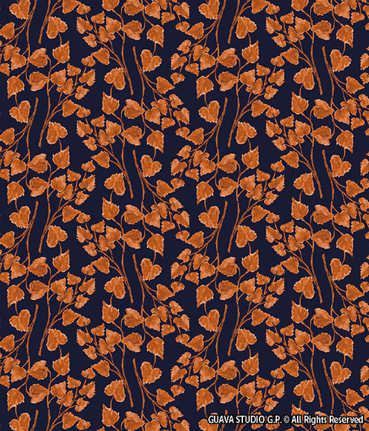 0813B- Navy and Rust Handpainted Foliage