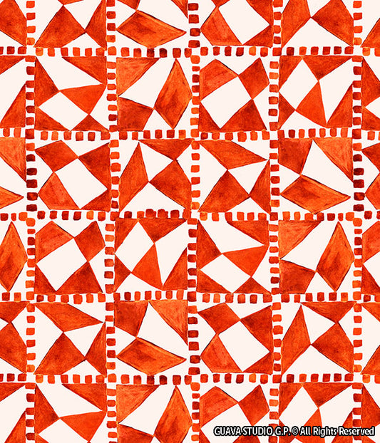 0815A- Orange and Cream Hand Painted Tiles