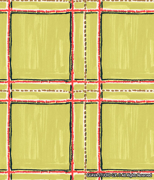 0815C- Hand Painted Lime Green Stitch Plaid