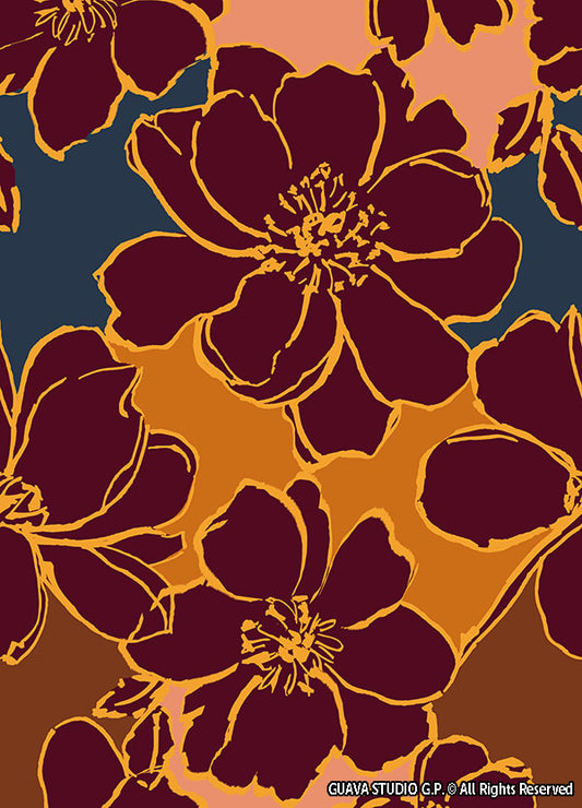 0818A- Burgundy Peonies Mustard and Navy Patchwork