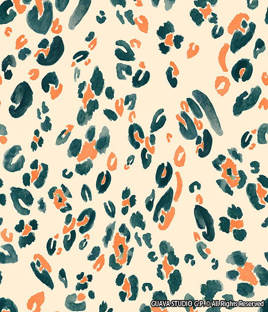 0818D- Teal, Orange and Off-white Watercolor Cheetah