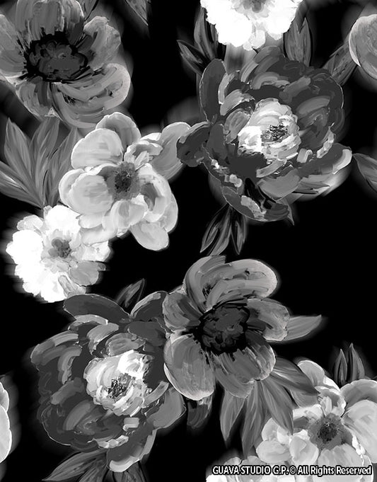 0818E- Black and White Blurry Peonies