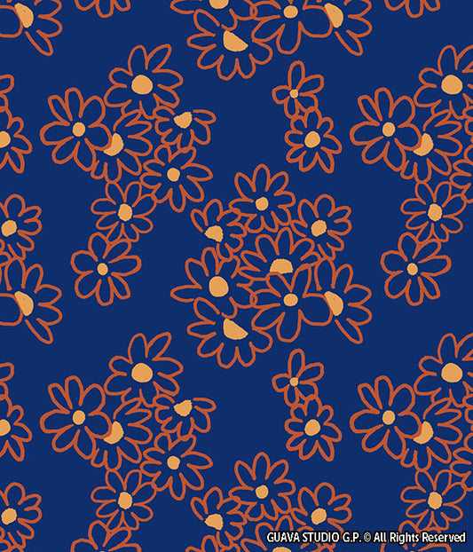 0820B- Navy and Brown Hand Drawn Daisies