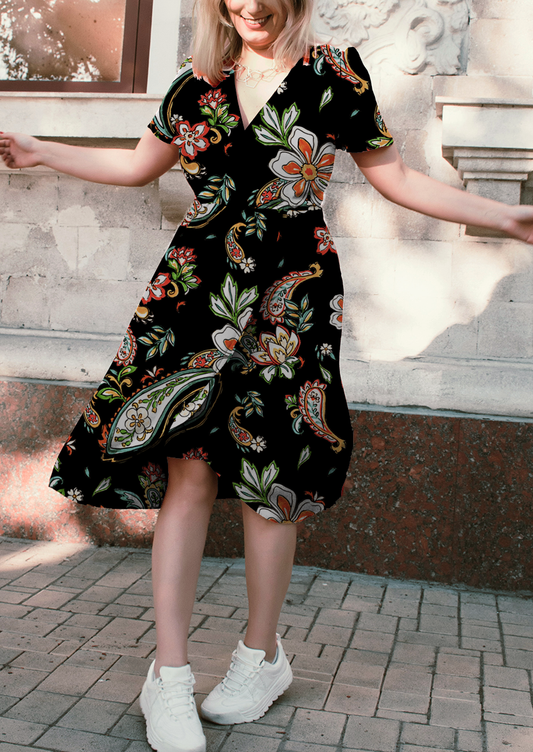 0820F- Black Scattered Paisley and Floral