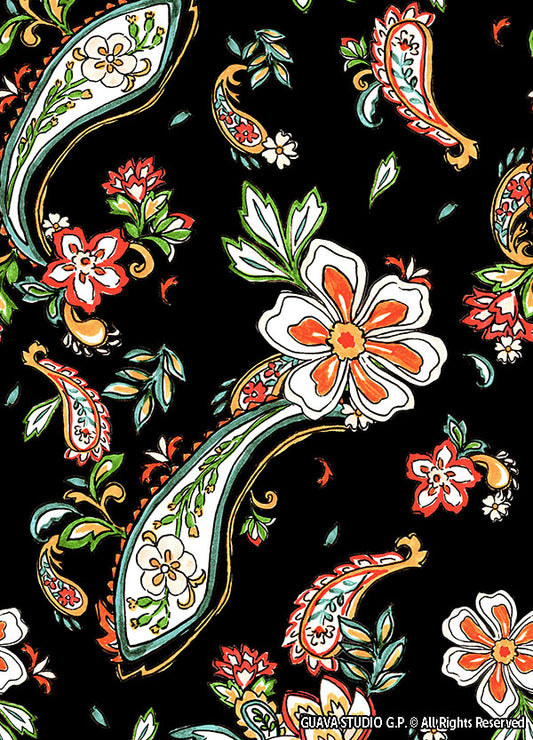 0820F- Black Scattered Paisley and Floral