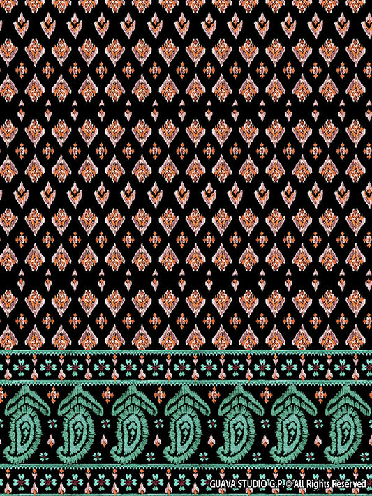 0821A- Black Ground Ikat and Paisley Border