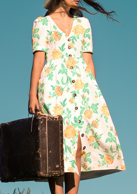0822C- Off White Orange Hand Painted Peonies