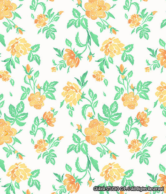 0822C- Off White Orange Hand Painted Peonies