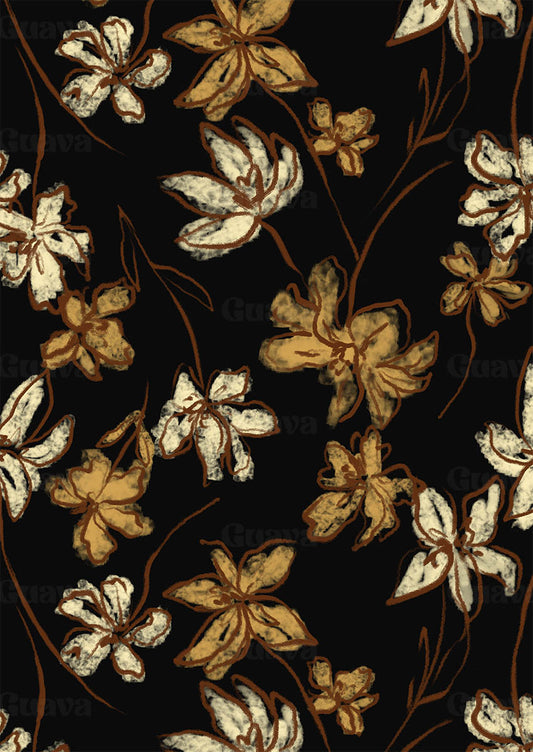 0825A- 90s Grungy Floral on Black Ground