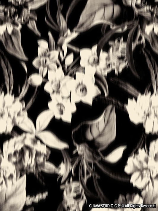 0825E- Black and Off-White Blurry Floral