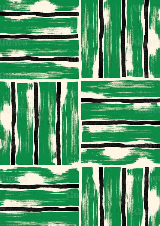 0827D- Green and Black Brushstroke Plaid