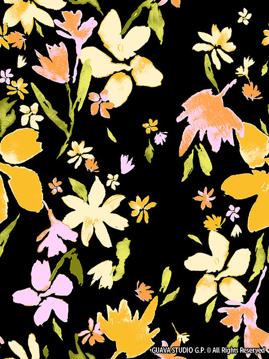 0828A- Black and Pastel Watercolor Floral