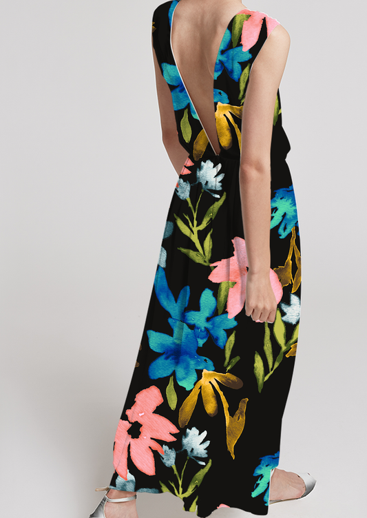 0828B- Black Watercolor Floral