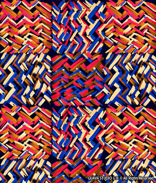 0831E- Navy Gold and Red Zig Zag Patchwork