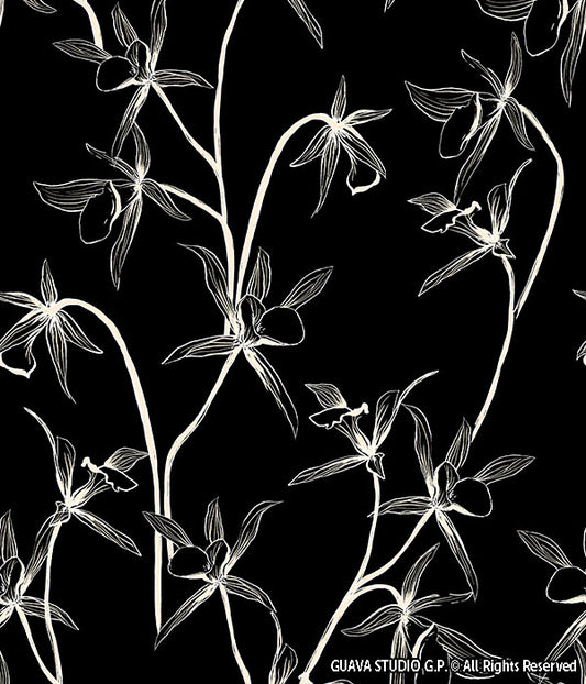 0832A- Black and White Outlined Orchids