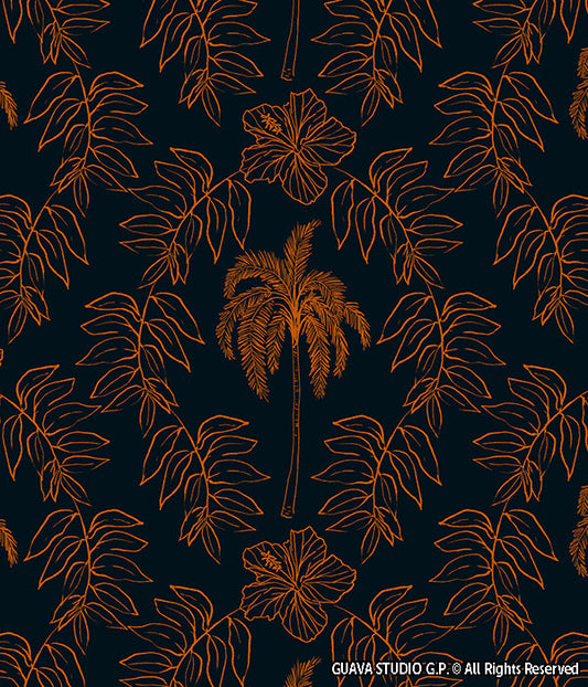 0832E- Navy and Rust Orange Outlined Tropical