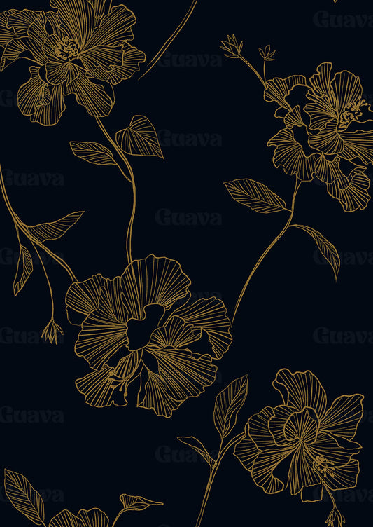 0832E- Dark Navy and Tan Textured Hibiscus