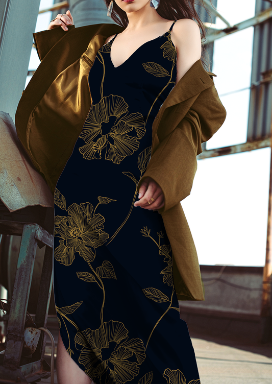 0832E- Dark Navy and Tan Textured Hibiscus
