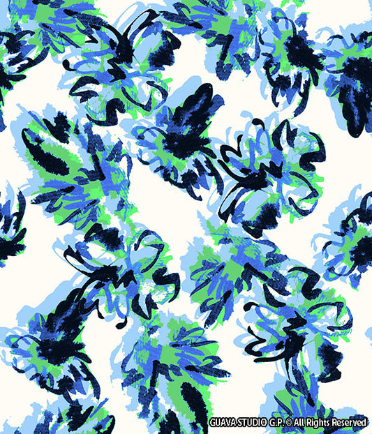 0836C- Blue Green White Hand Painted Floral