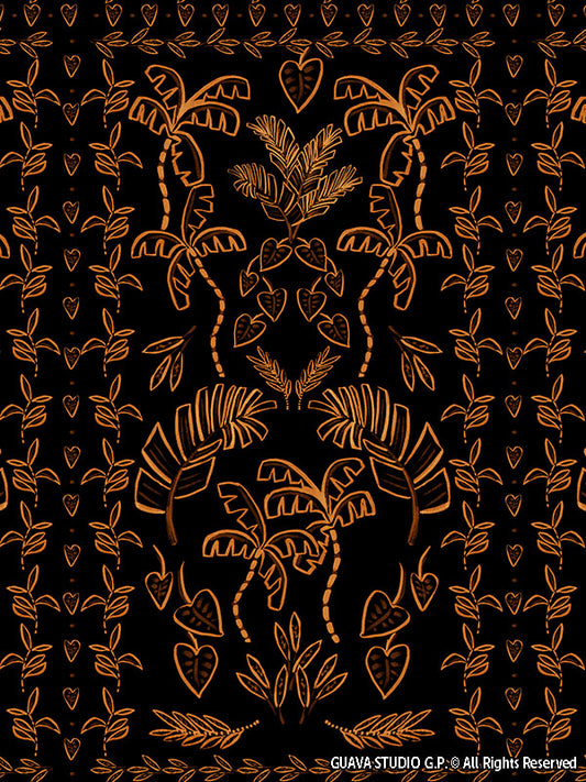 0837B- Black and Rust Brown Tropical Border