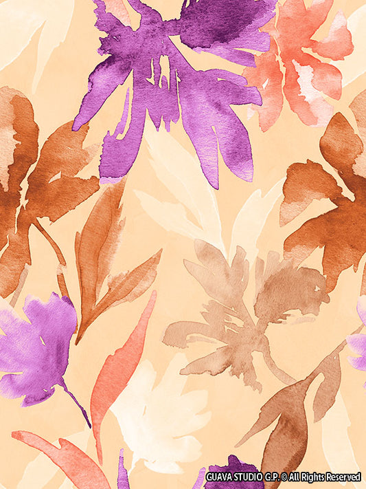 0839A- Ligh Coral and Purple Watercolor Flowers