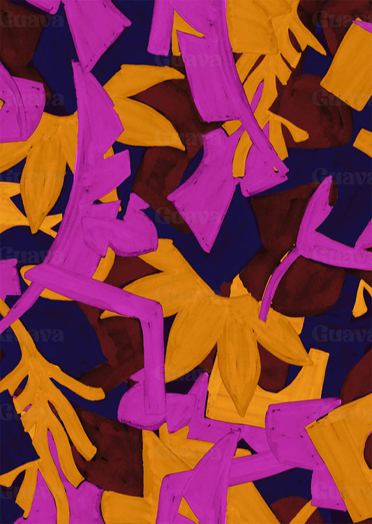 0843B- Mustard and Pink Foliage Geo