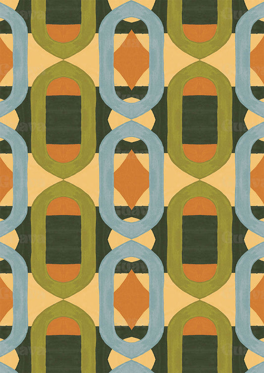 0846D- Mustard, Blue and Green Retro Geo