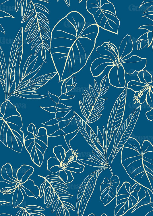 0847A- Teal and Off-white Foliage and Hibiscus