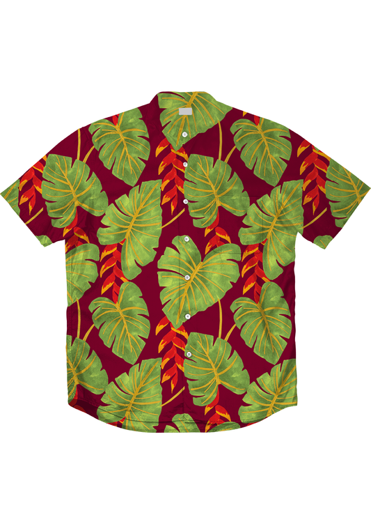 0848C- Deep Red Monstera and Heliconia