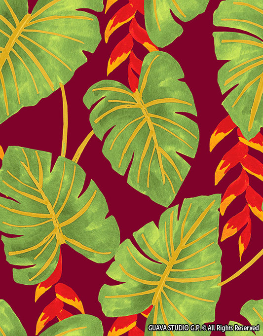 0848C- Deep Red Monstera and Heliconia