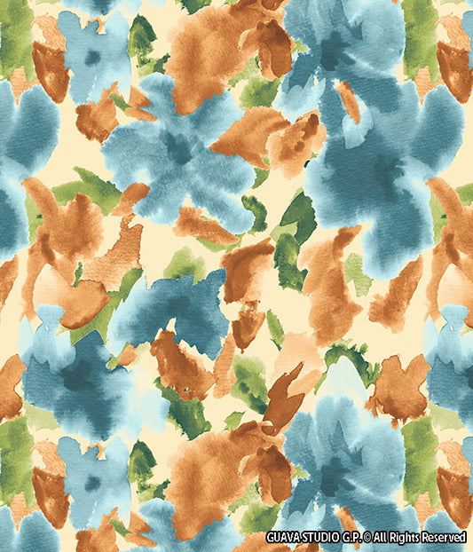 0849A- Blue and Burnt Orange Watercolor Floral