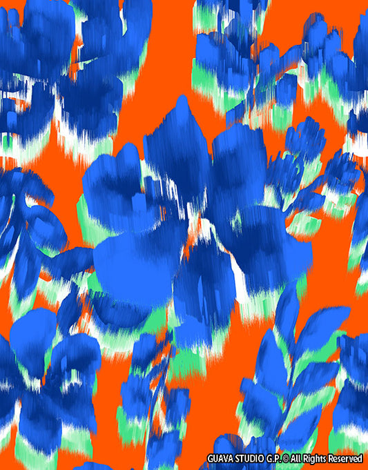 0849E- Bright Orange and Blue Blurred Floral