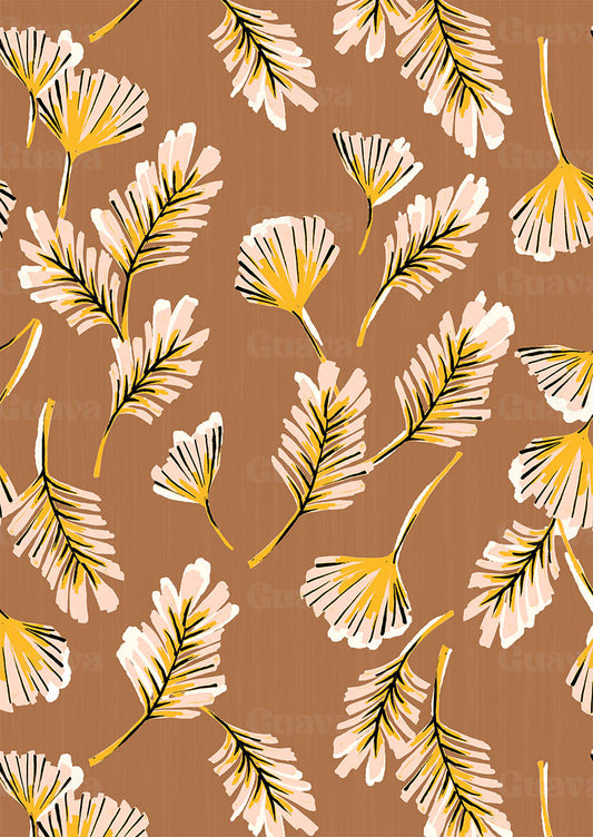 0850B- Retro Brown and Yellow Palm Leaves