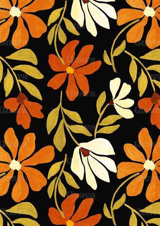0851B- Black and Rust Retro Inspired Floral