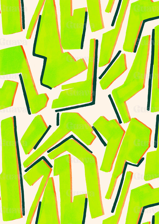 0851C- Lime Green Hand Painted Geo