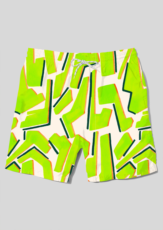 0851C- Lime Green Hand Painted Geo