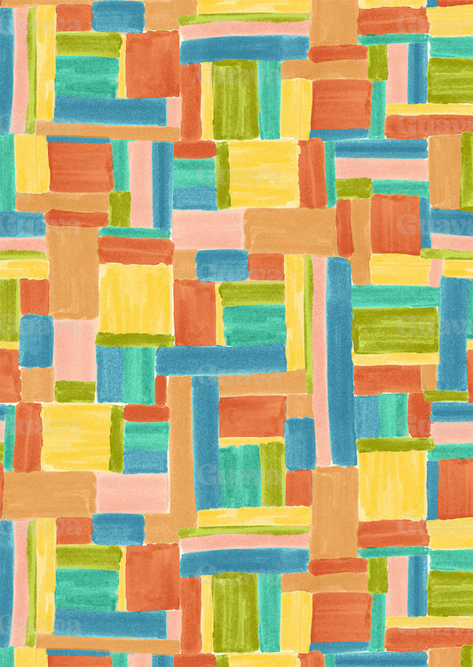 0854D- Multicolor Hand Drawn Geo Patchwork