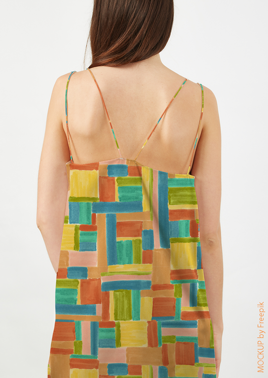 0854D- Multicolor Hand Drawn Geo Patchwork