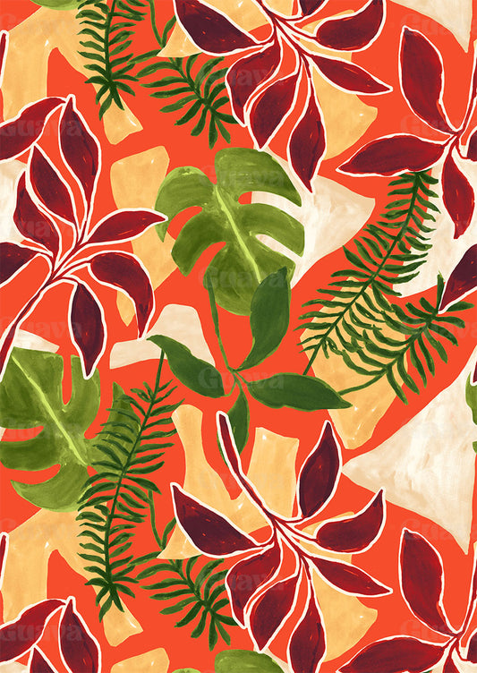 0854F- Orange Hand Painted Foliage