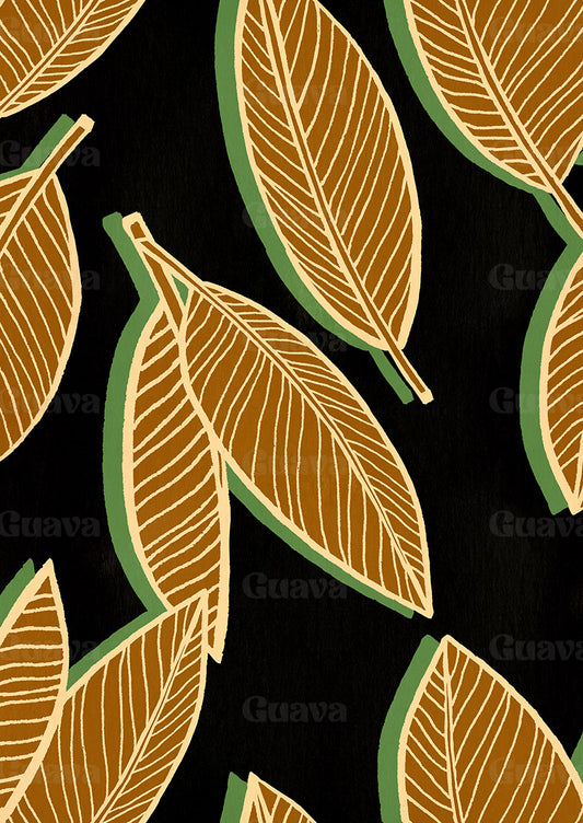 0862C- Black and Brown Tropical Leaves