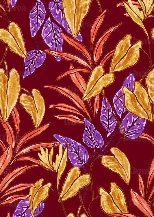 0866C- Burgundy Tropical Foliage