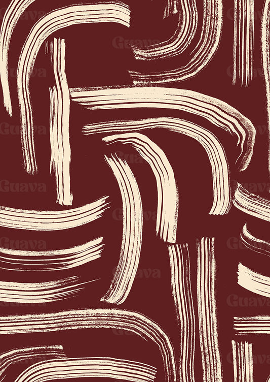 0868F- Burgundy and Off White Abstract Lines